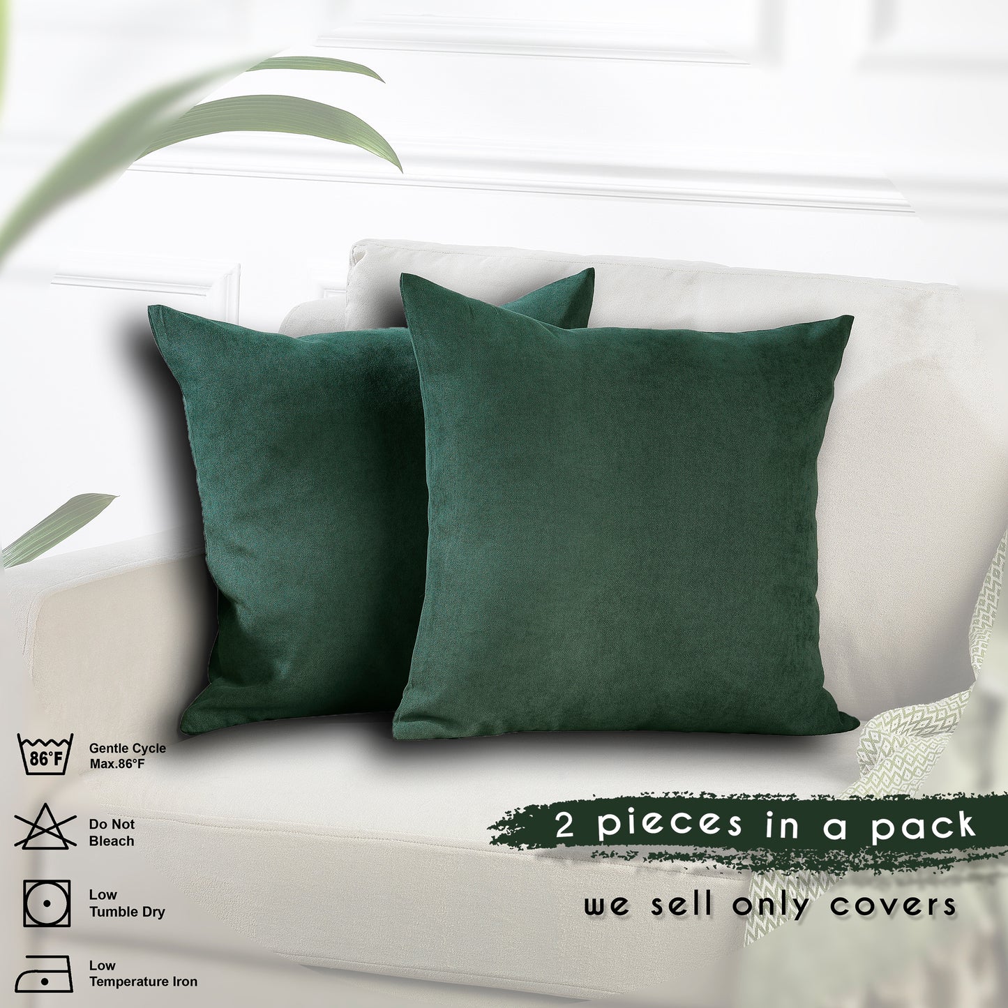 Decorative Cushion Covers Set of 2 Hidden Zipper - Dark Green