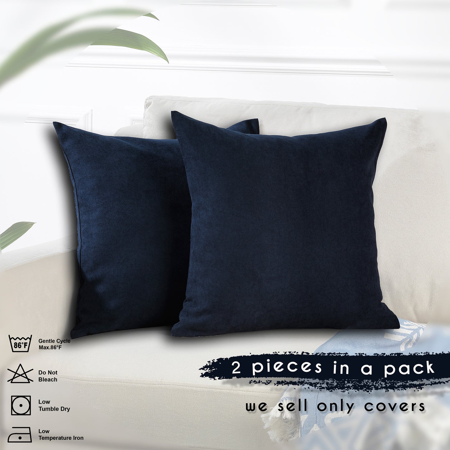 Decorative Cushion Covers Set of 2 Hidden Zipper - Royal Blue