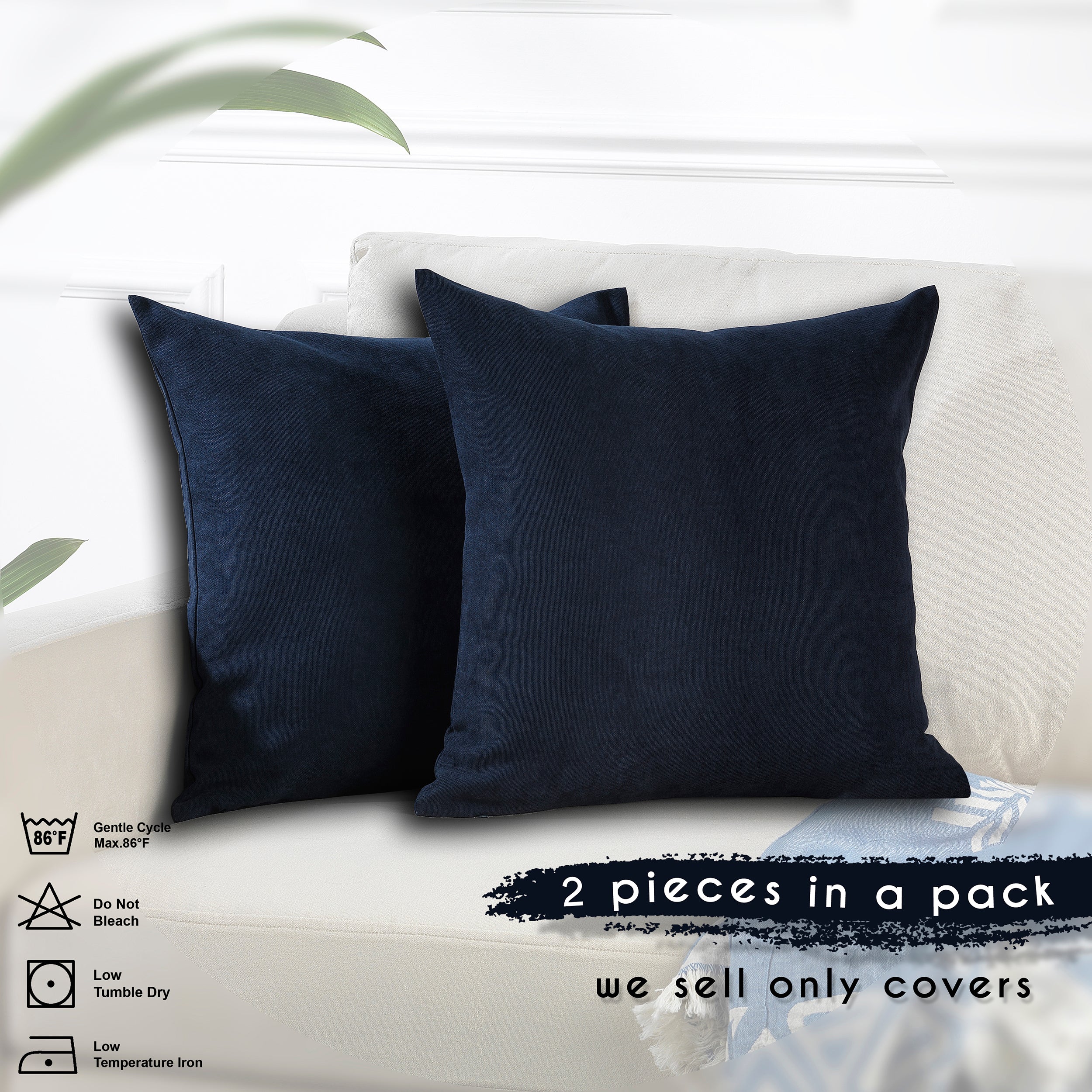 Decorative Cushion Covers Set of 2 Hidden Zipper - Royal Blue