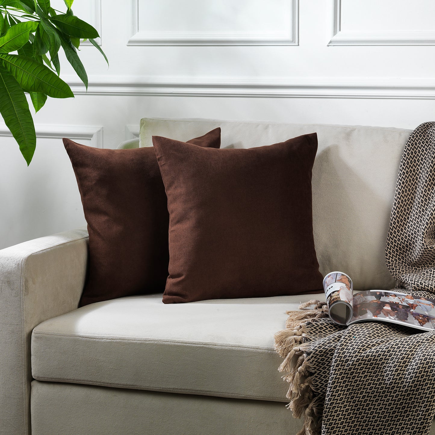 Decorative Cushion Covers Set of 2 Hidden Zipper - Dark Brown