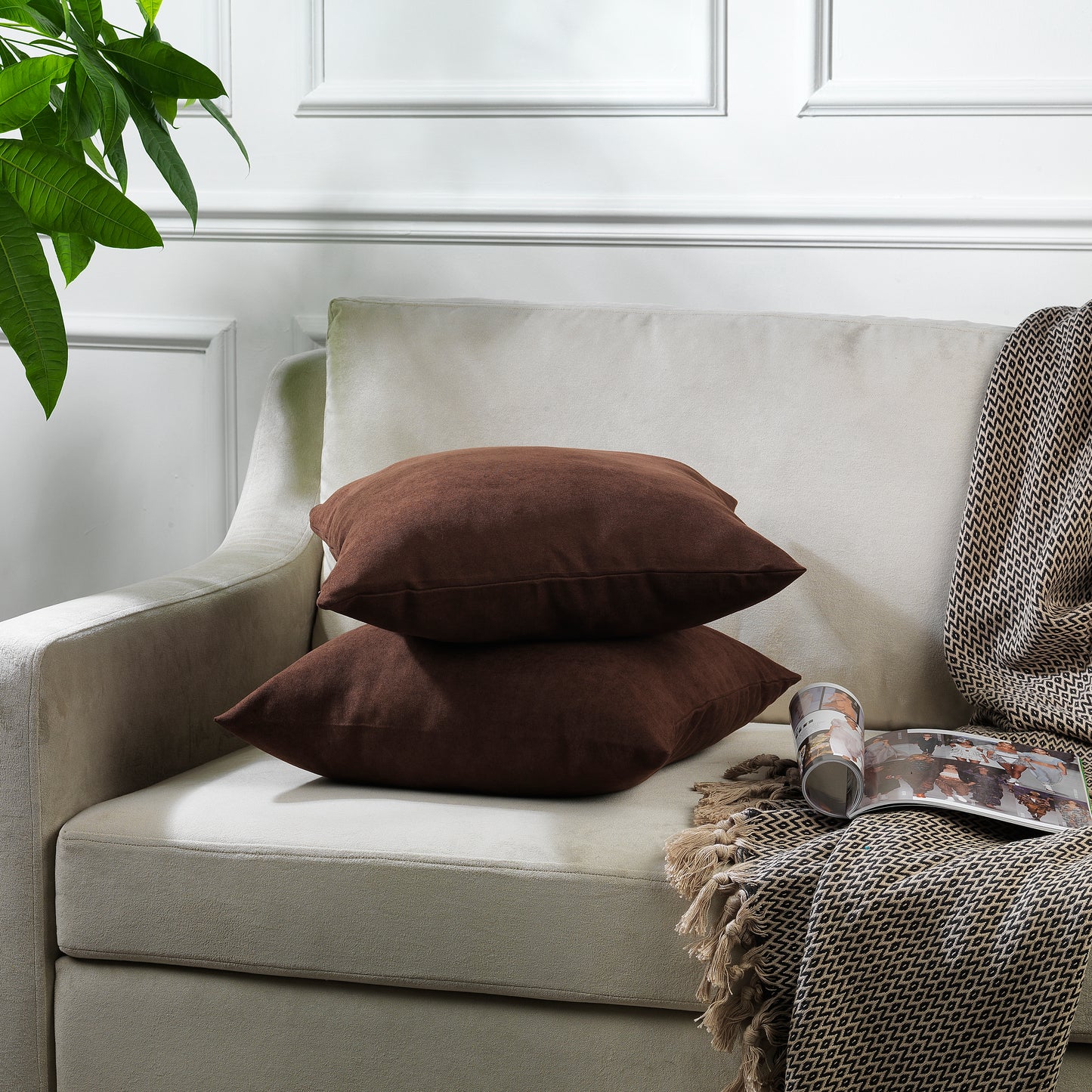 Decorative Cushion Covers Set of 2 Hidden Zipper - Dark Brown