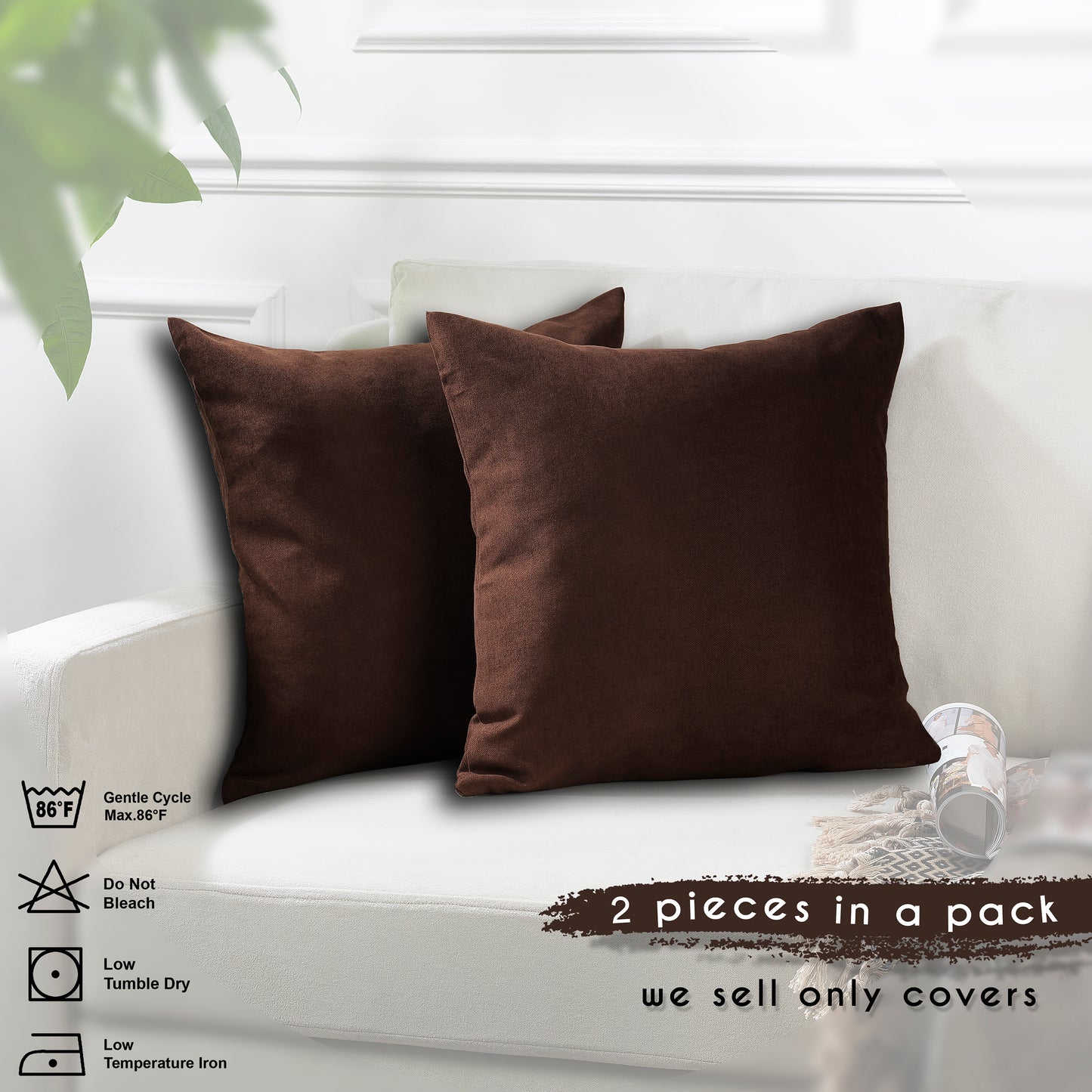 Decorative Cushion Covers Set of 2 Hidden Zipper - Dark Brown