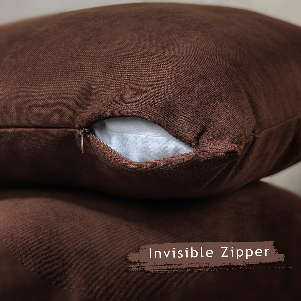 Decorative Cushion Covers Set of 2 Hidden Zipper - Dark Brown