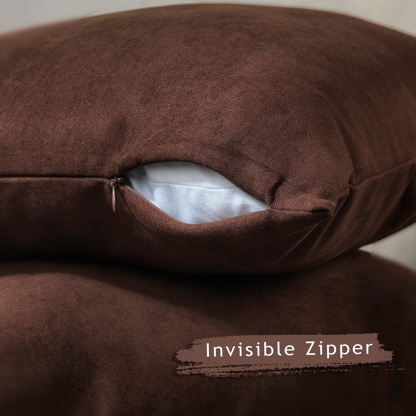 Decorative Cushion Covers Set of 2 Hidden Zipper - Dark Brown