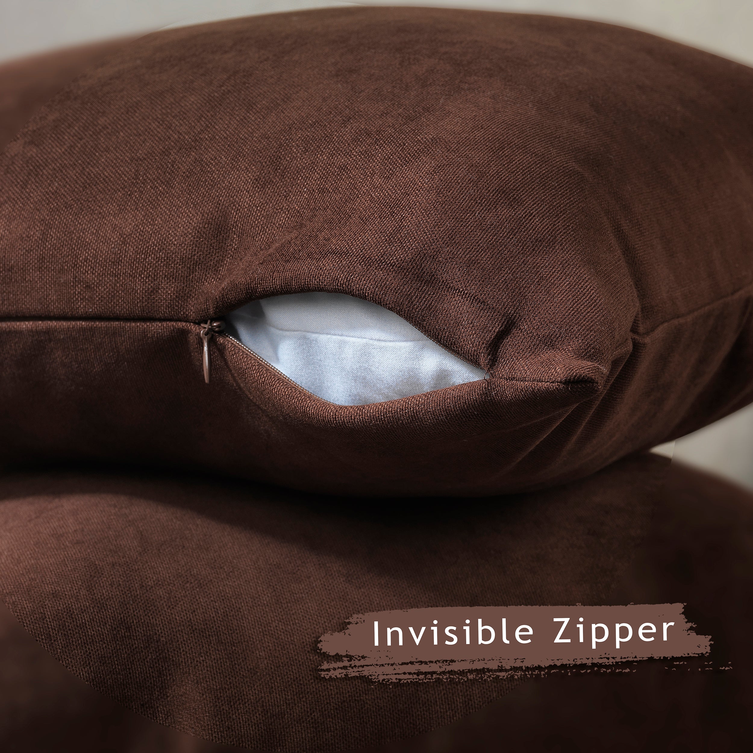 Decorative Cushion Covers Set of 2 Hidden Zipper - Dark Brown