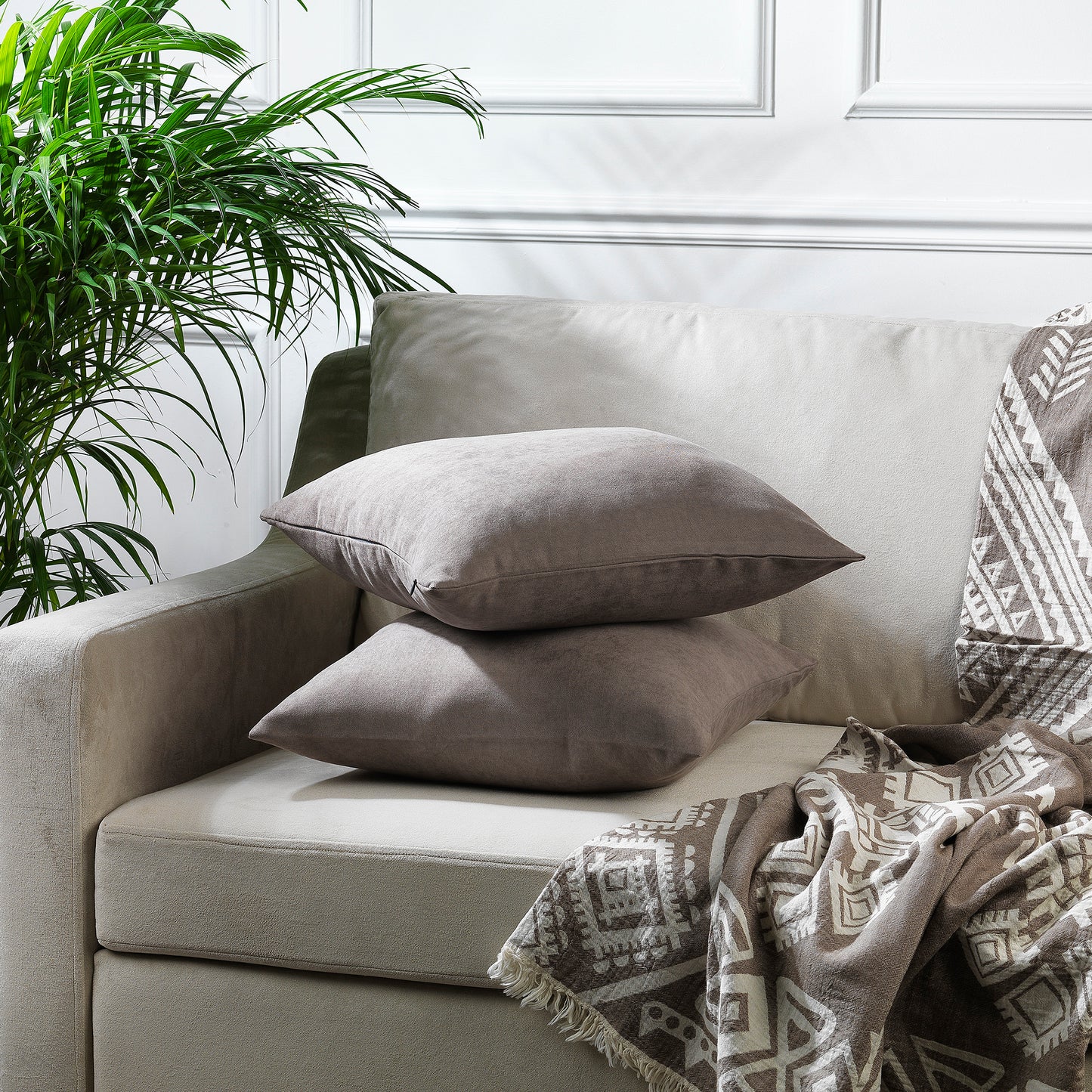 Decorative Cushion Covers Set of 2 Hidden Zipper - Stone