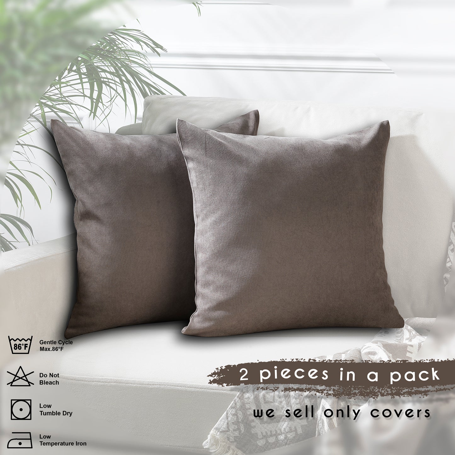 Decorative Cushion Covers Set of 2 Hidden Zipper - Stone