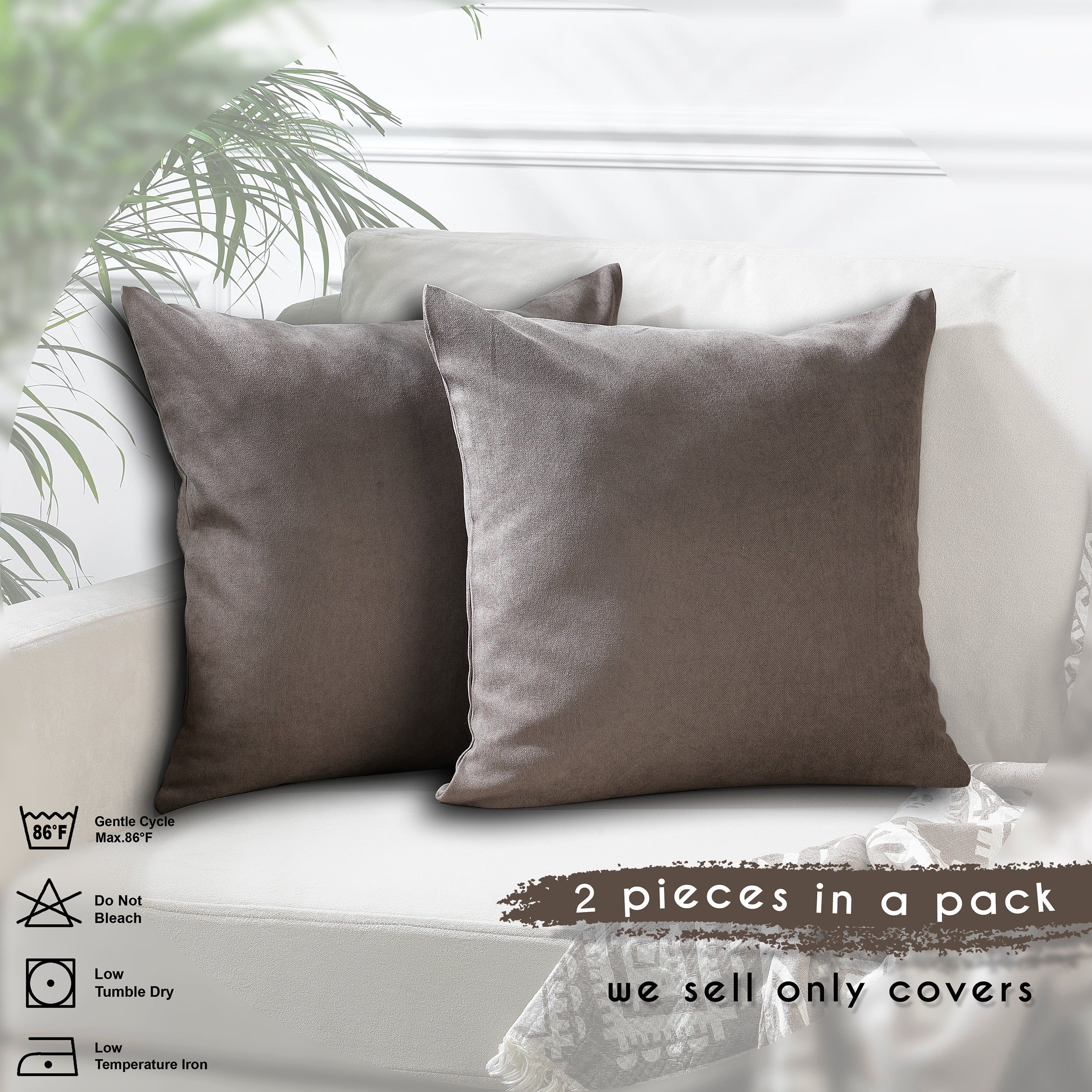 Decorative Cushion Covers Set of 2 Hidden Zipper - Stone