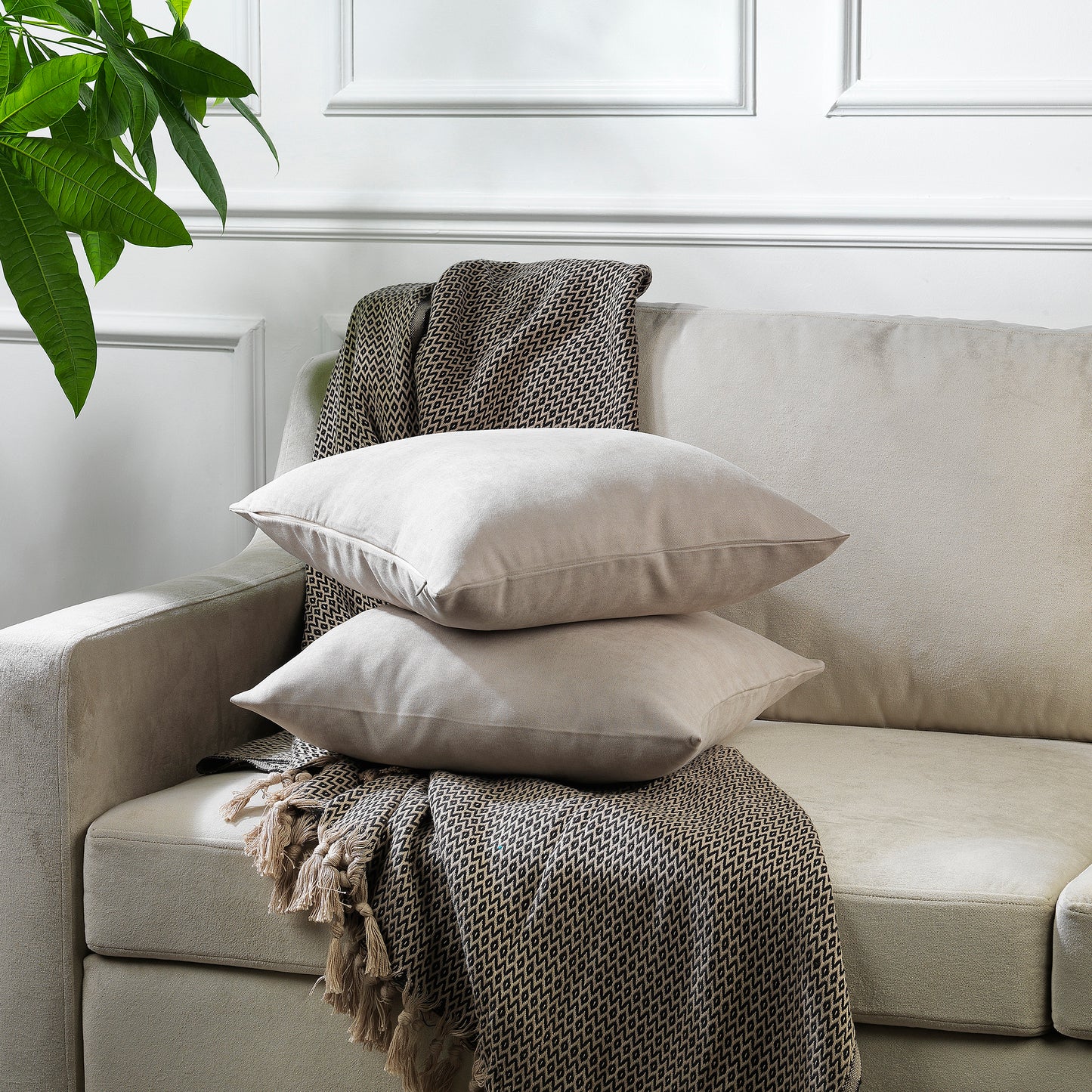 Decorative Cushion Covers Set of 2 Hidden Zipper - Light Stone