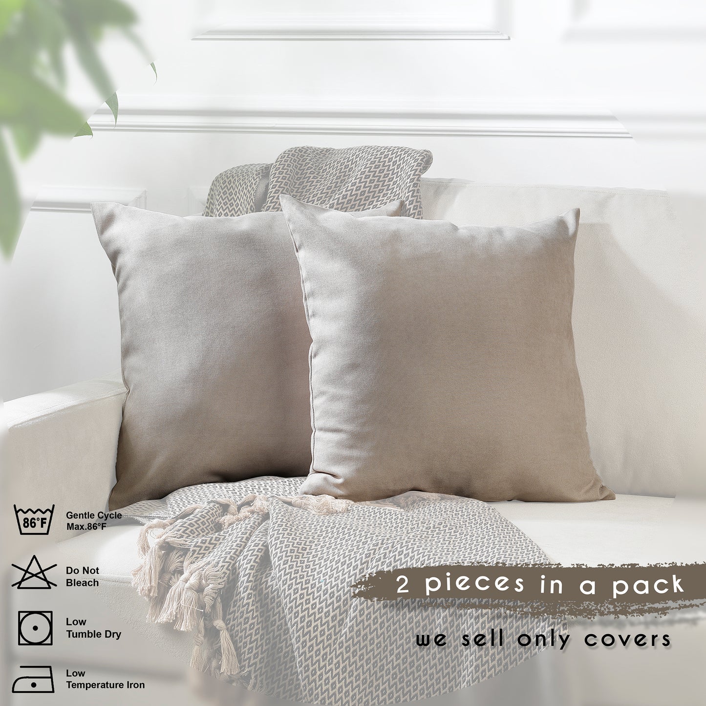 Decorative Cushion Covers Set of 2 Hidden Zipper - Light Stone