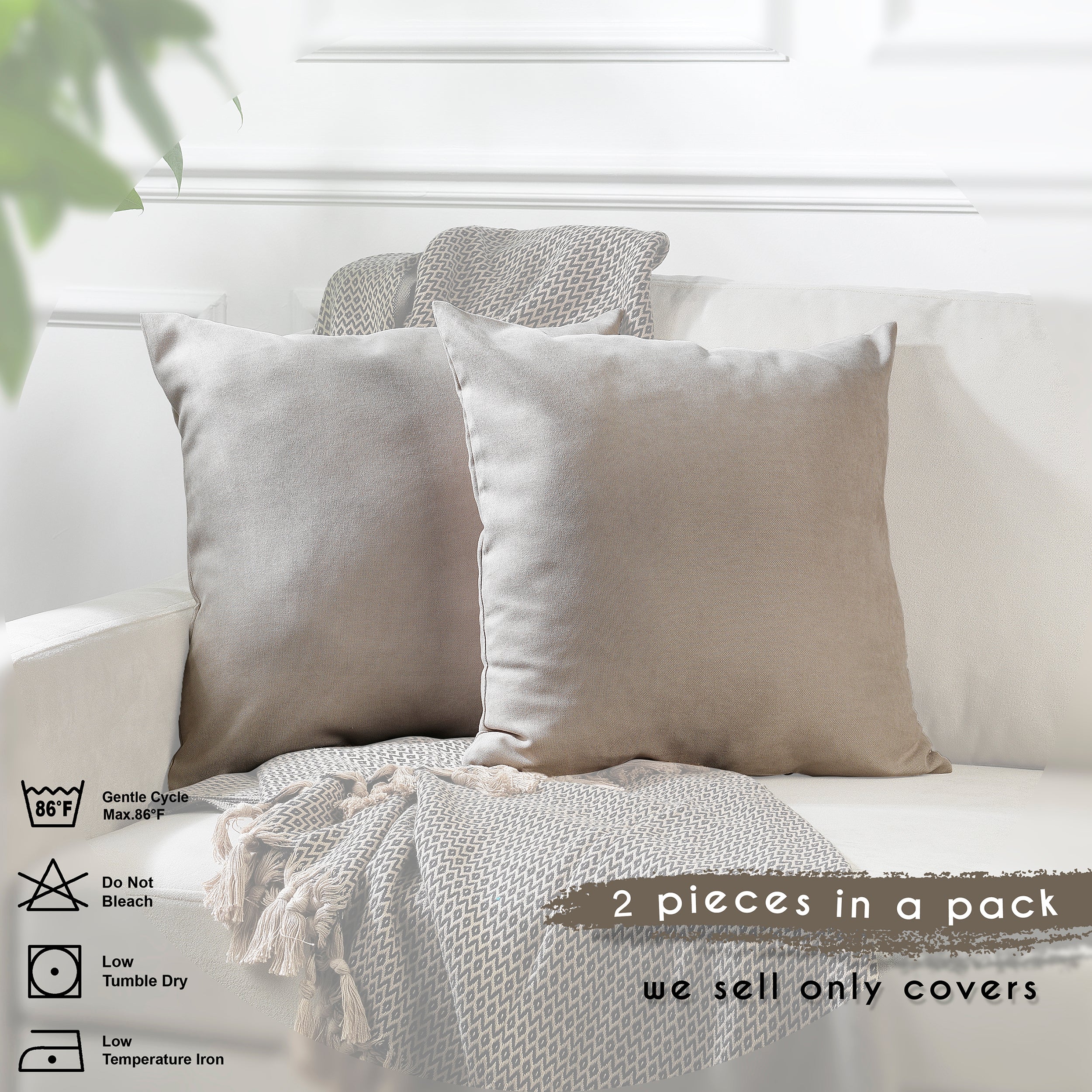 Decorative Cushion Covers Set of 2 Hidden Zipper - Light Stone