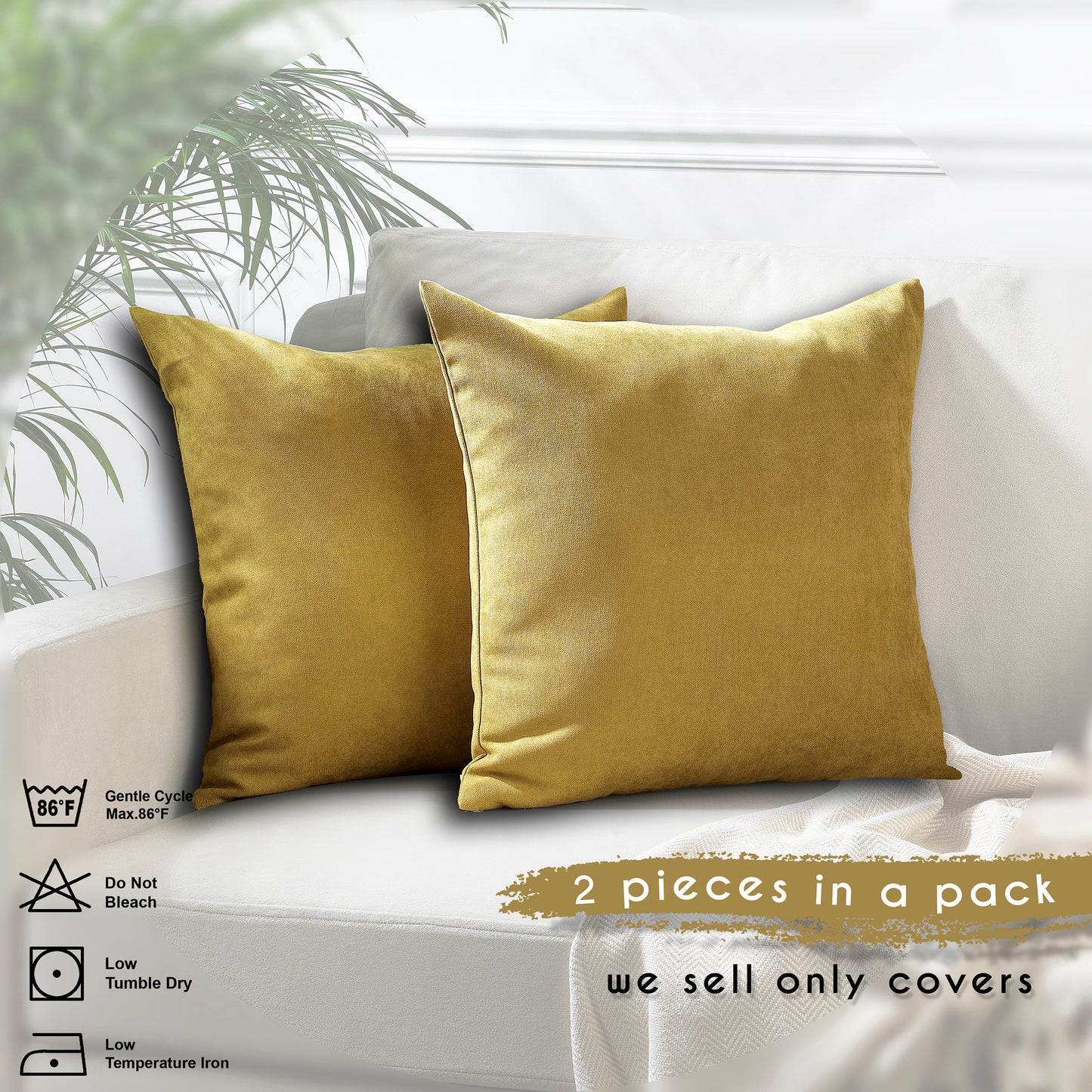 Decorative Cushion Covers Set of 2 Hidden Zipper - Olive Green