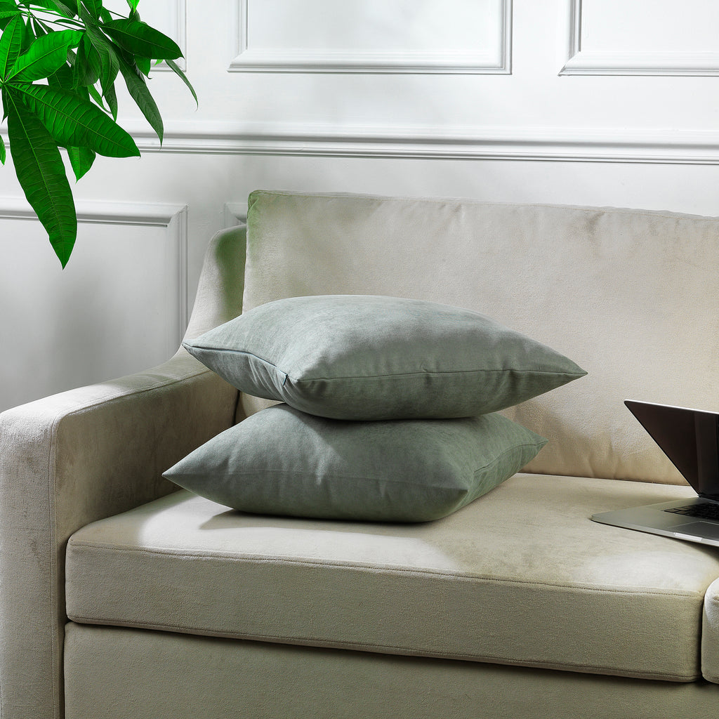 Decorative Cushion Covers Set of 2 Hidden Zipper - Leaf Green