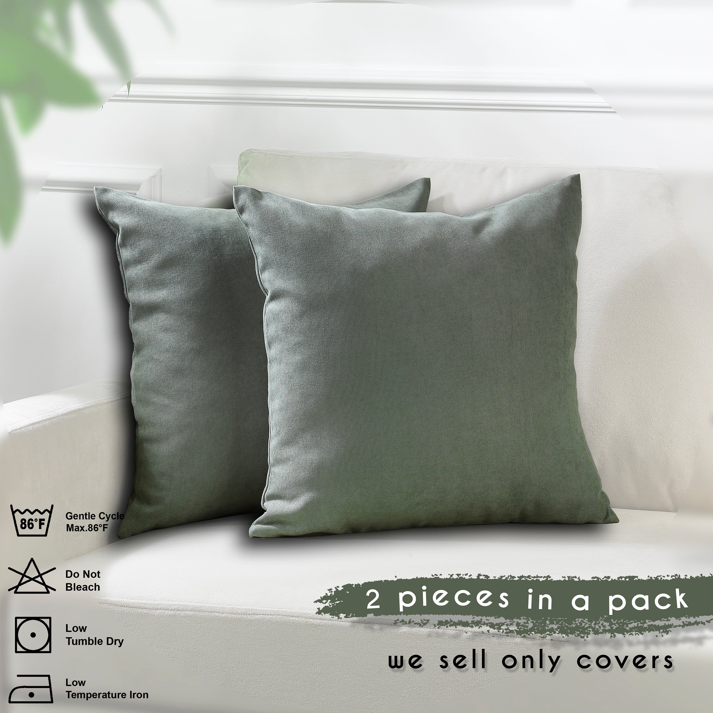 Decorative Cushion Covers Set of 2 Hidden Zipper - Leaf Green