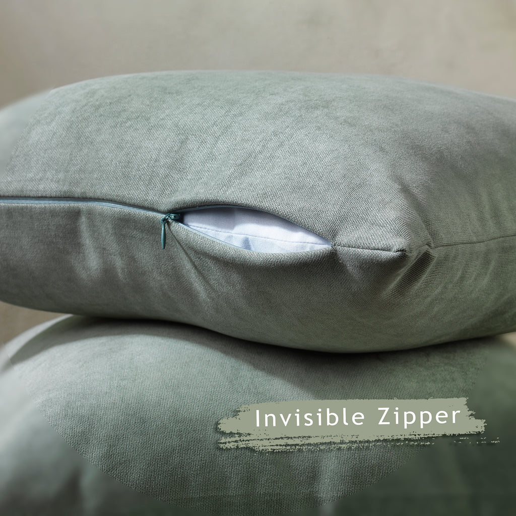 Decorative Cushion Covers Set of 2 Hidden Zipper - Leaf Green
