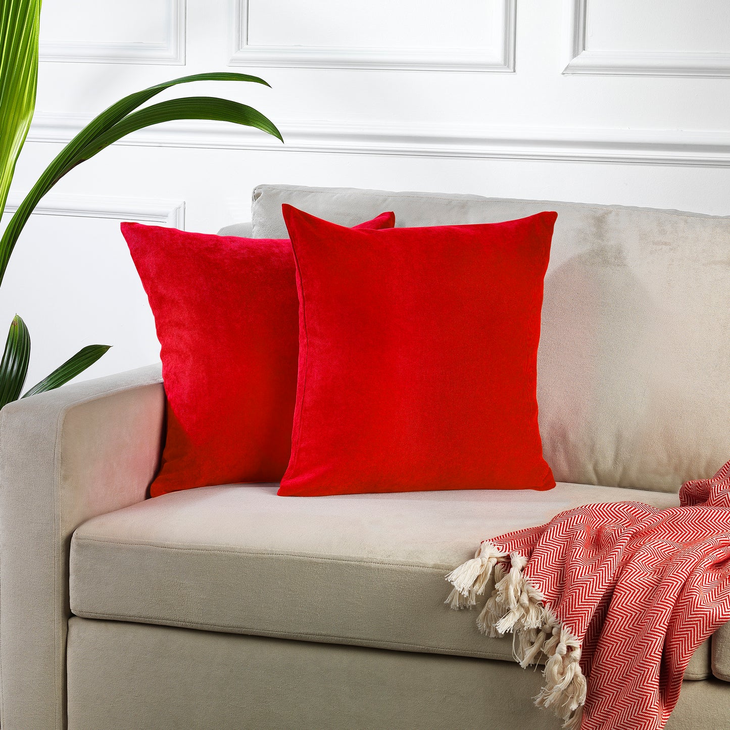 Decorative Cushion Covers Set of 2 Hidden Zipper - Red