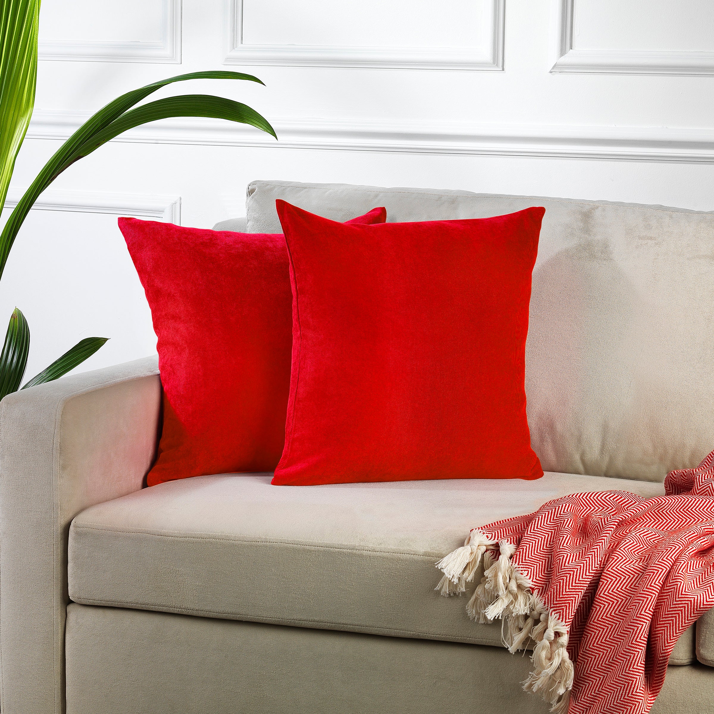 Decorative Cushion Covers Set of 2 Hidden Zipper - Red