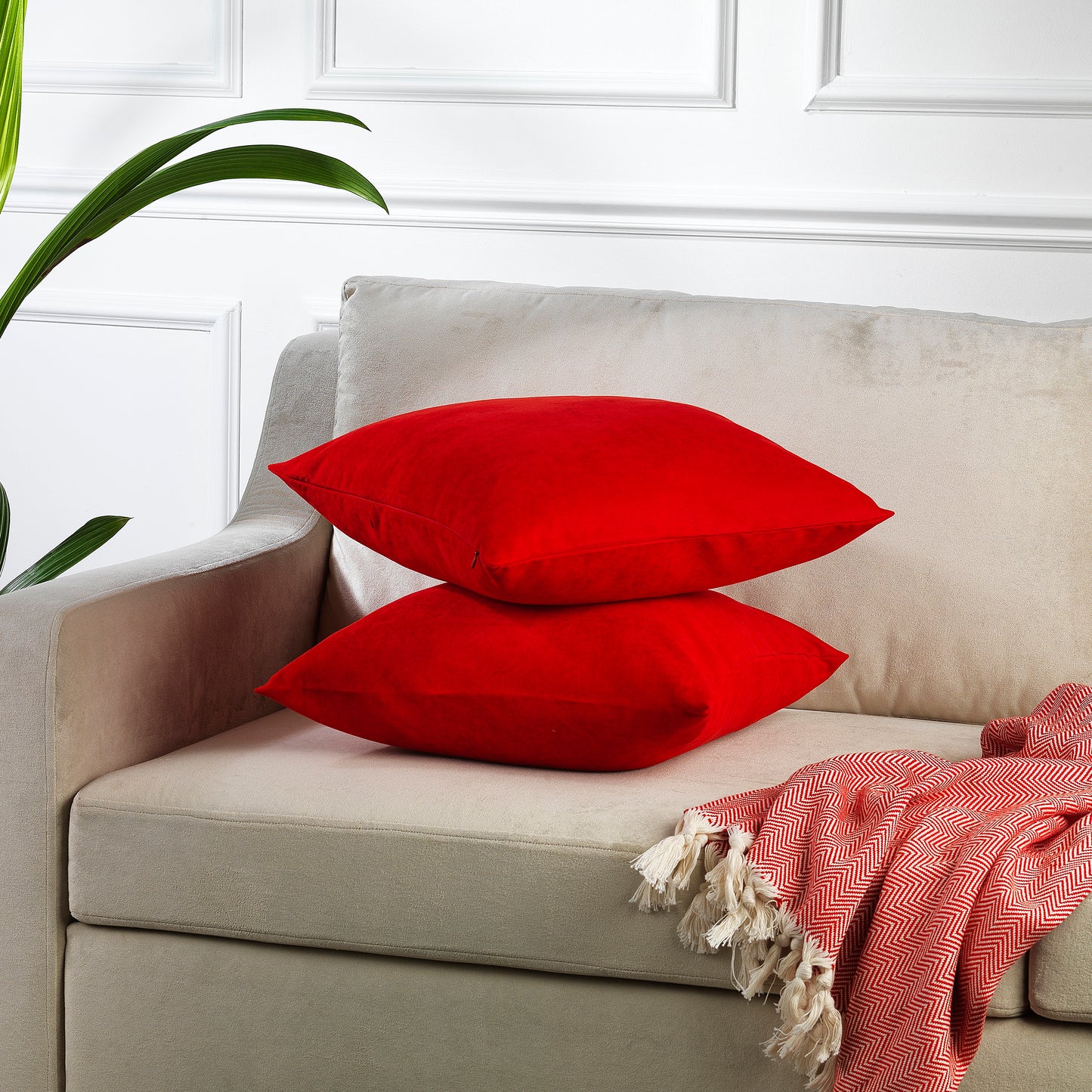 Decorative Cushion Covers Set of 2 Hidden Zipper - Red
