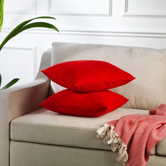 Decorative Cushion Covers Set of 2 Hidden Zipper - Red