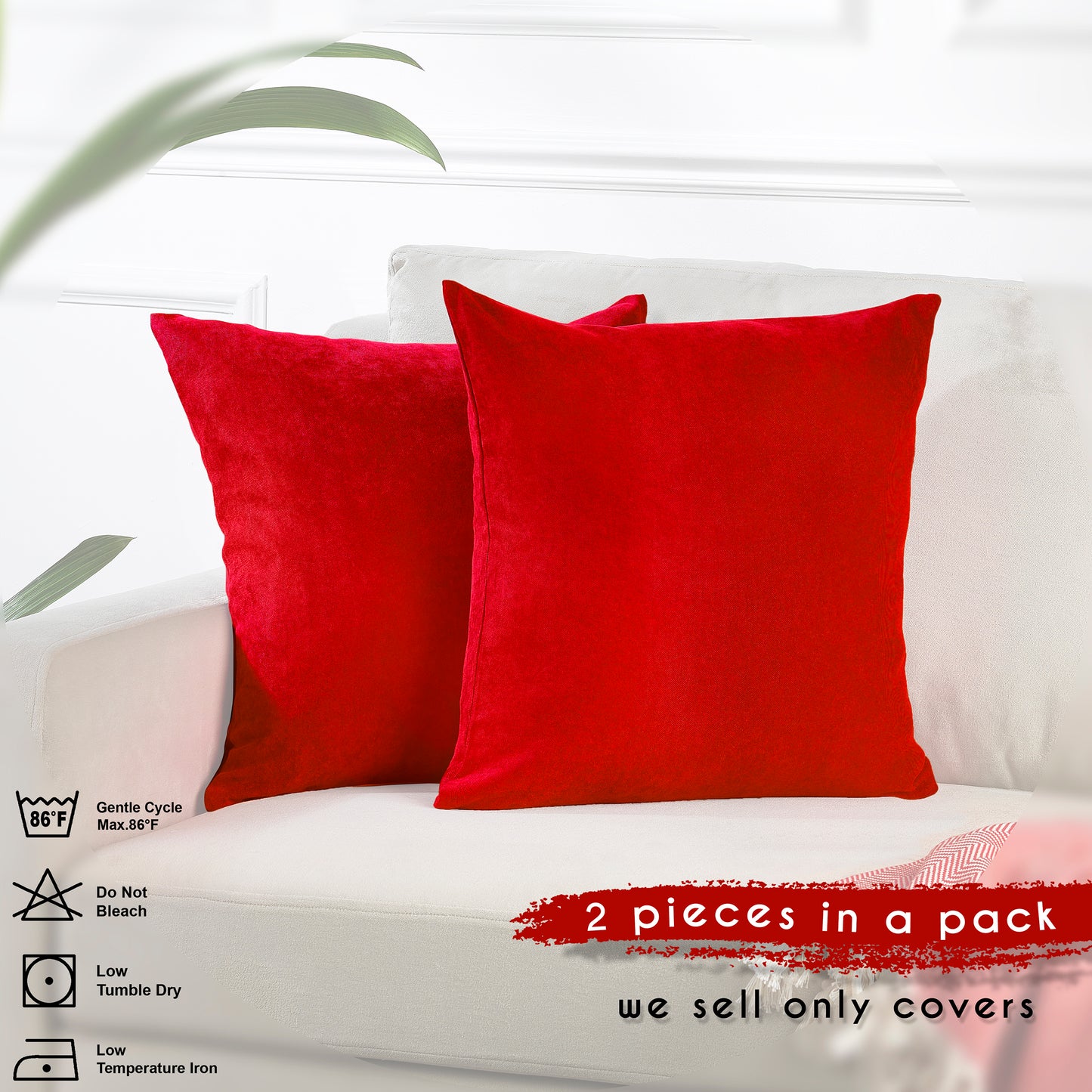 Decorative Cushion Covers Set of 2 Hidden Zipper - Red