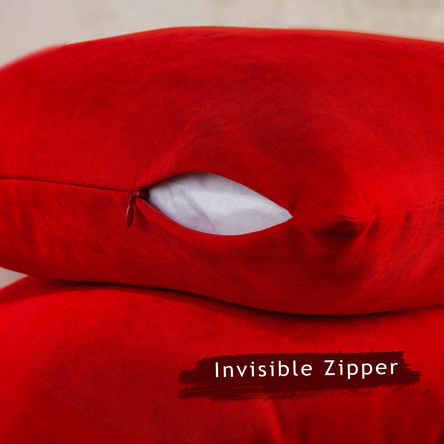 Decorative Cushion Covers Set of 2 Hidden Zipper - Red