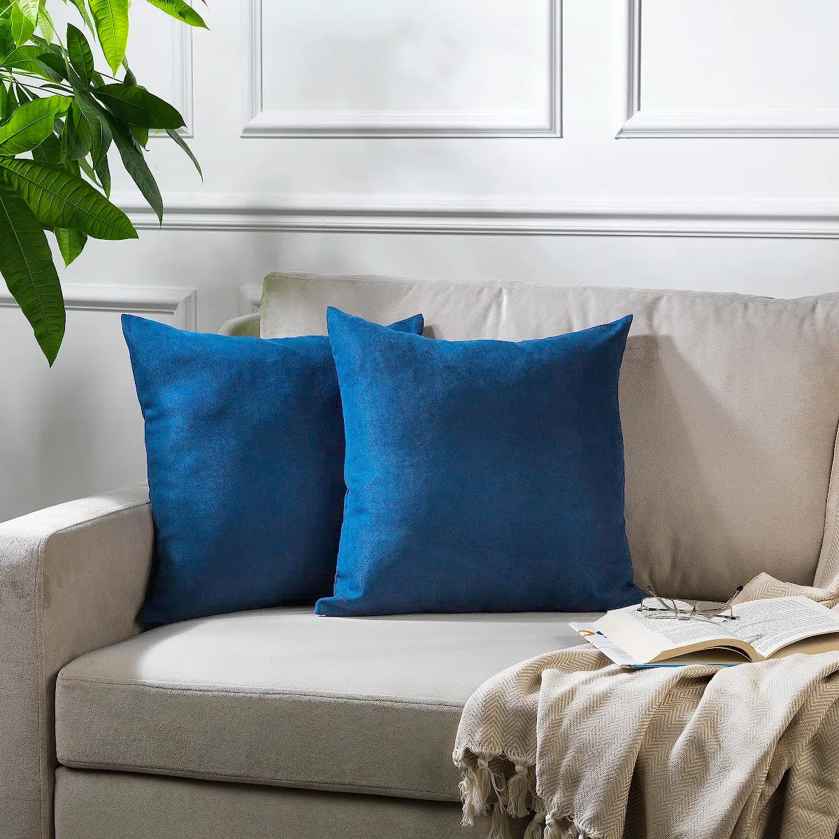 Decorative Cushion Covers Set of 2 Hidden Zipper - Navy Blue