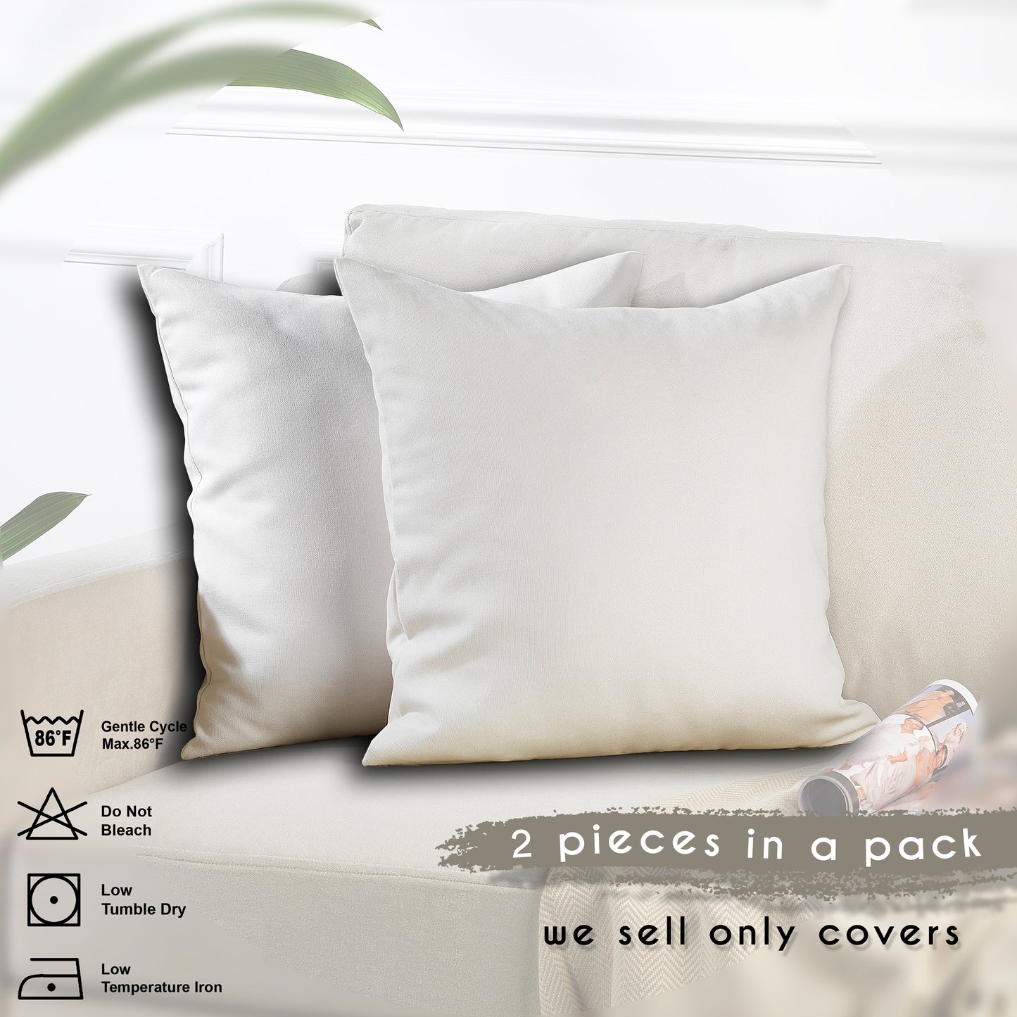 Decorative Cushion Covers Set of 2 Hidden Zipper - Off White