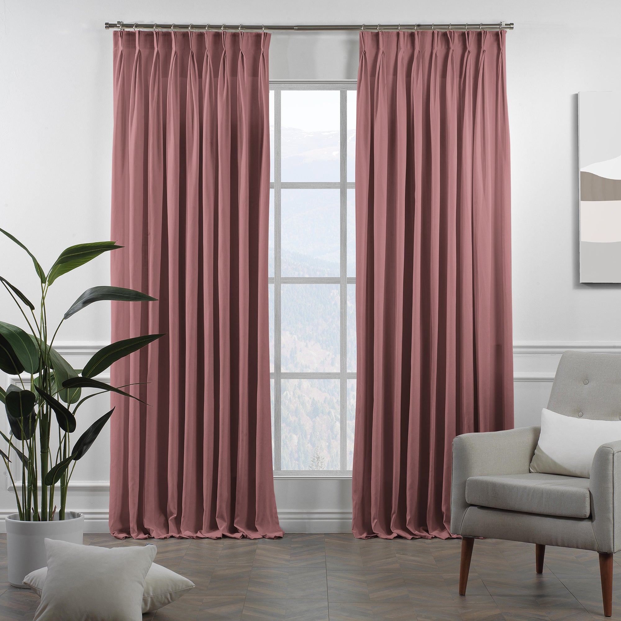 Decorative Pinch Pleated Curtain Single Panel - Rose Pink