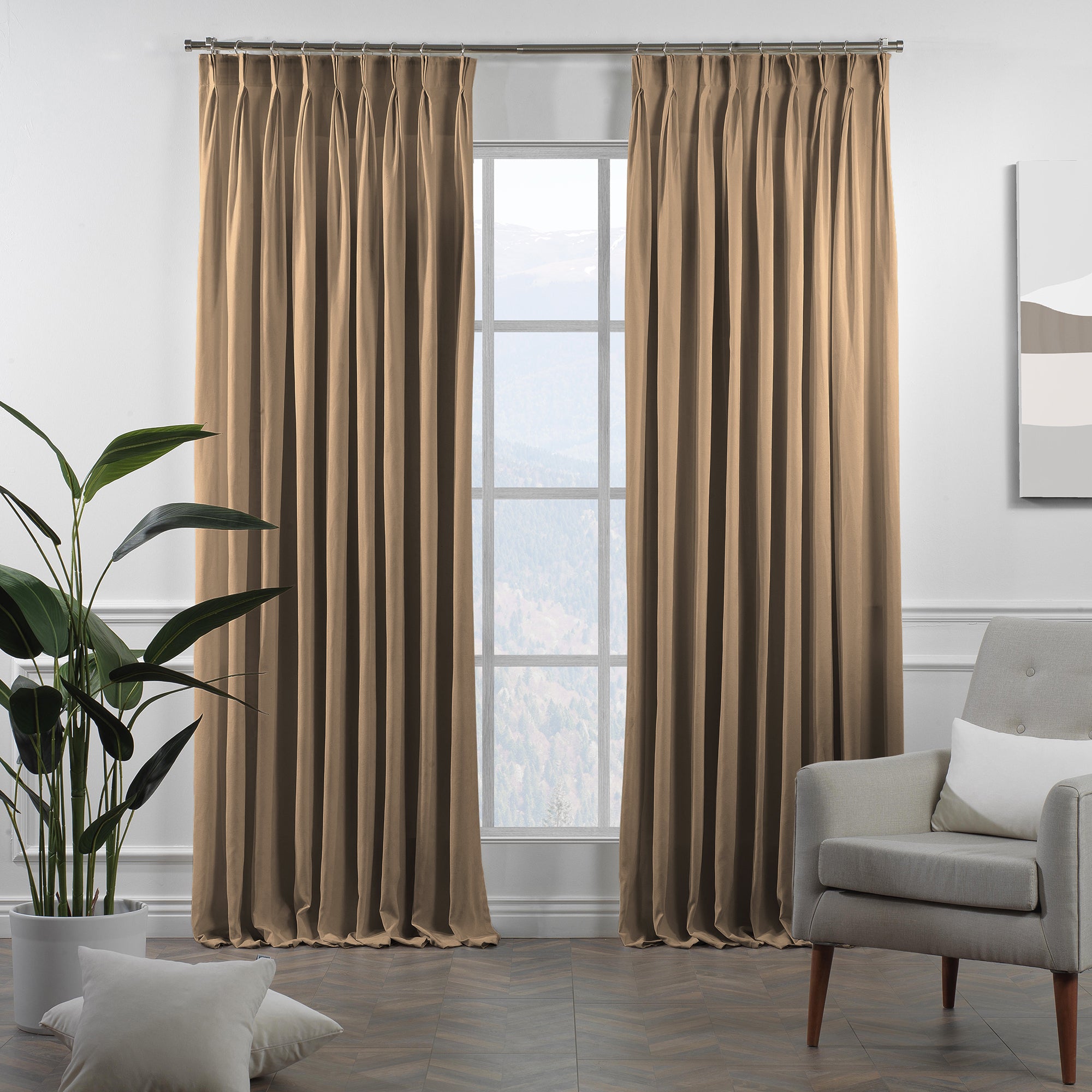 Decorative Pinch Pleated Curtain Single Panel - Beige