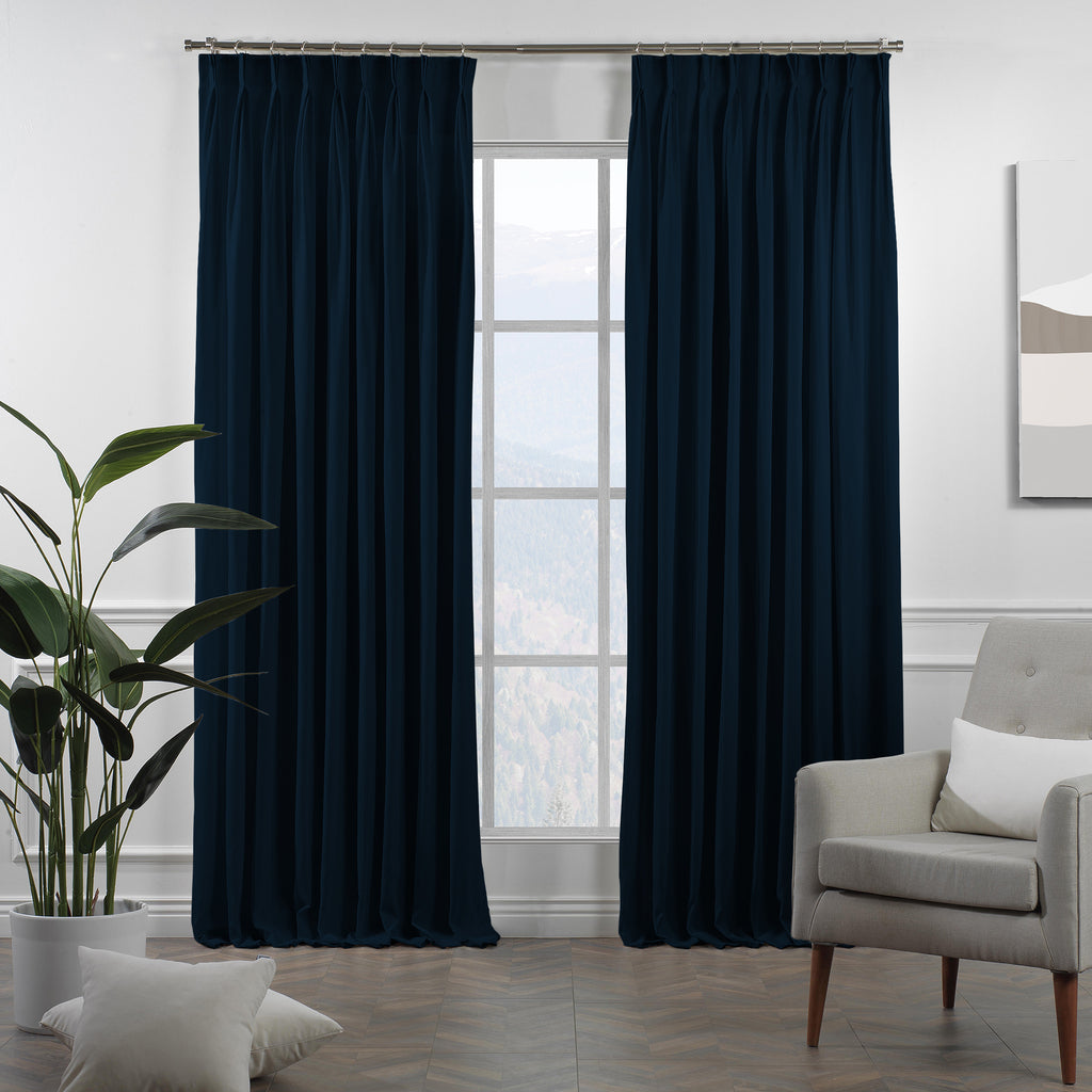 Decorative Pinch Pleated Curtain Single Panel - Royal Blue