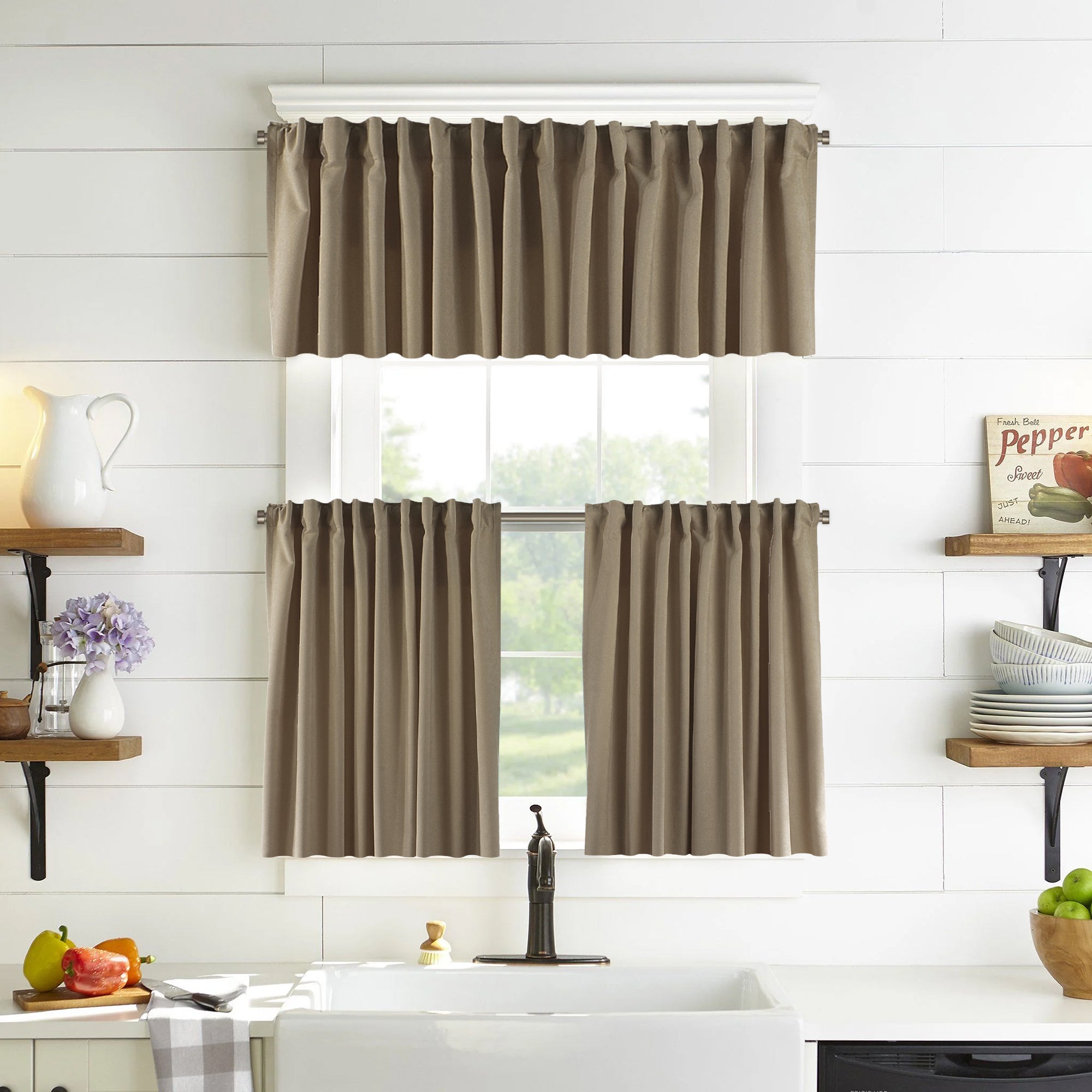 Decorative Kitchen Valances Set of 3 - Beige