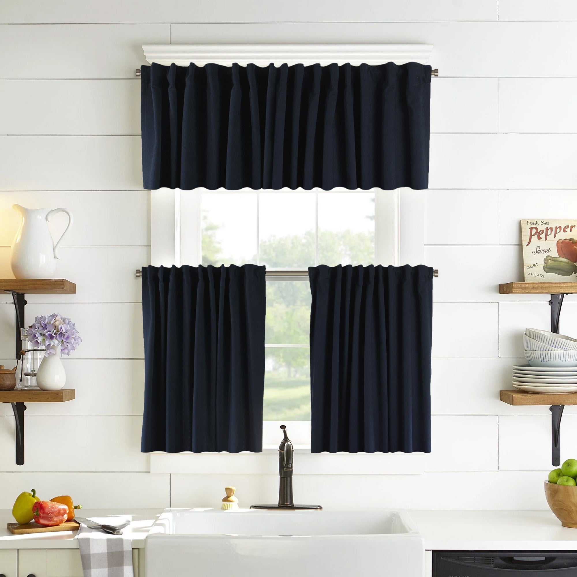Decorative Kitchen Valances Set of 3 - Royal Blue