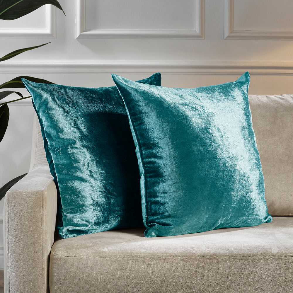 Shiny Velvet Cushion Covers Set of 2 Hidden Zipper - Azure