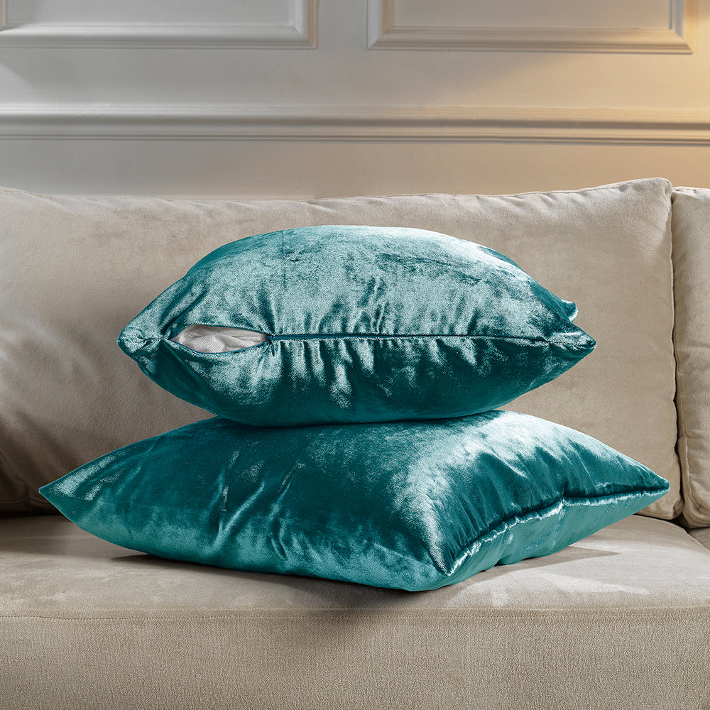 Shiny Velvet Cushion Covers Set of 2 Hidden Zipper - Azure