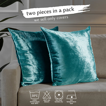 Shiny Velvet Cushion Covers Set of 2 Hidden Zipper - Azure