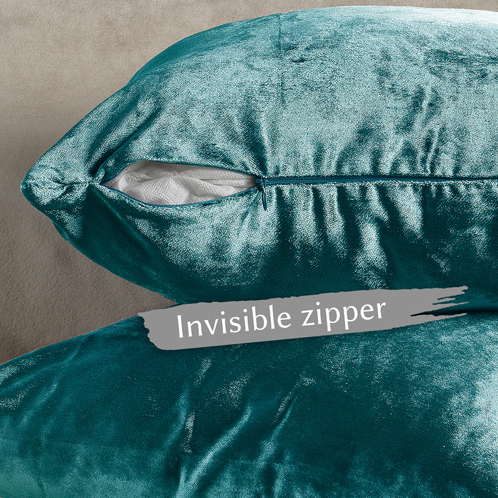 Shiny Velvet Cushion Covers Set of 2 Hidden Zipper - Azure