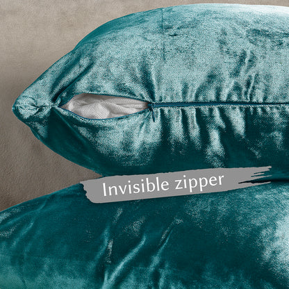 Shiny Velvet Cushion Covers Set of 2 Hidden Zipper - Azure