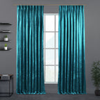 Shiny Velvet Pinch Pleated Curtain Single Panel - Azure