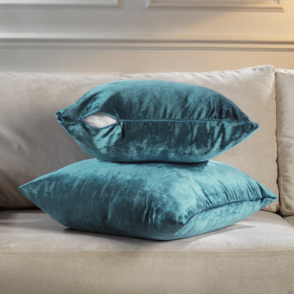 Shiny Velvet Cushion Covers Set of 2 Hidden Zipper - Air Force