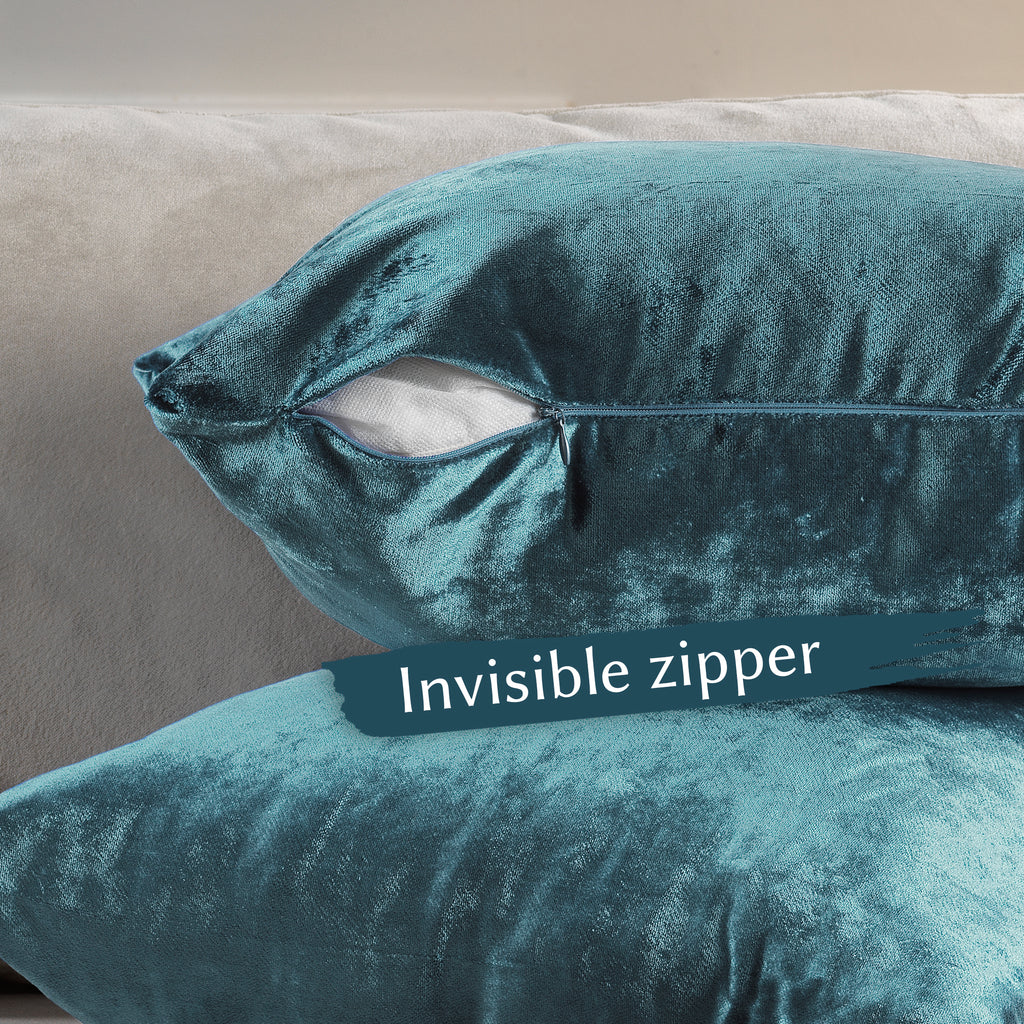 Shiny Velvet Cushion Covers Set of 2 Hidden Zipper - Air Force