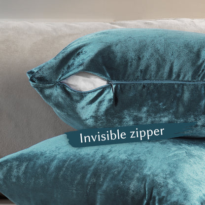 Shiny Velvet Cushion Covers Set of 2 Hidden Zipper - Air Force