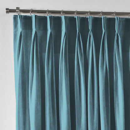 Shiny Velvet Pinch Pleated Curtain Single Panel - Air Force