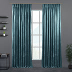 Shiny Velvet Pinch Pleated Curtain Single Panel - Air Force