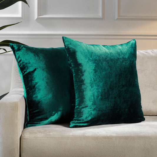 Shiny Velvet Cushion Covers Set of 2 Hidden Zipper - Emerald