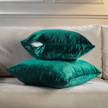 Shiny Velvet Cushion Covers Set of 2 Hidden Zipper - Emerald