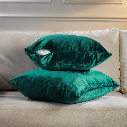 Shiny Velvet Cushion Covers Set of 2 Hidden Zipper - Emerald