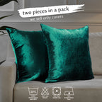 Shiny Velvet Cushion Covers Set of 2 Hidden Zipper - Emerald