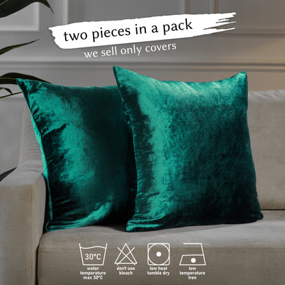 Shiny Velvet Cushion Covers Set of 2 Hidden Zipper - Emerald