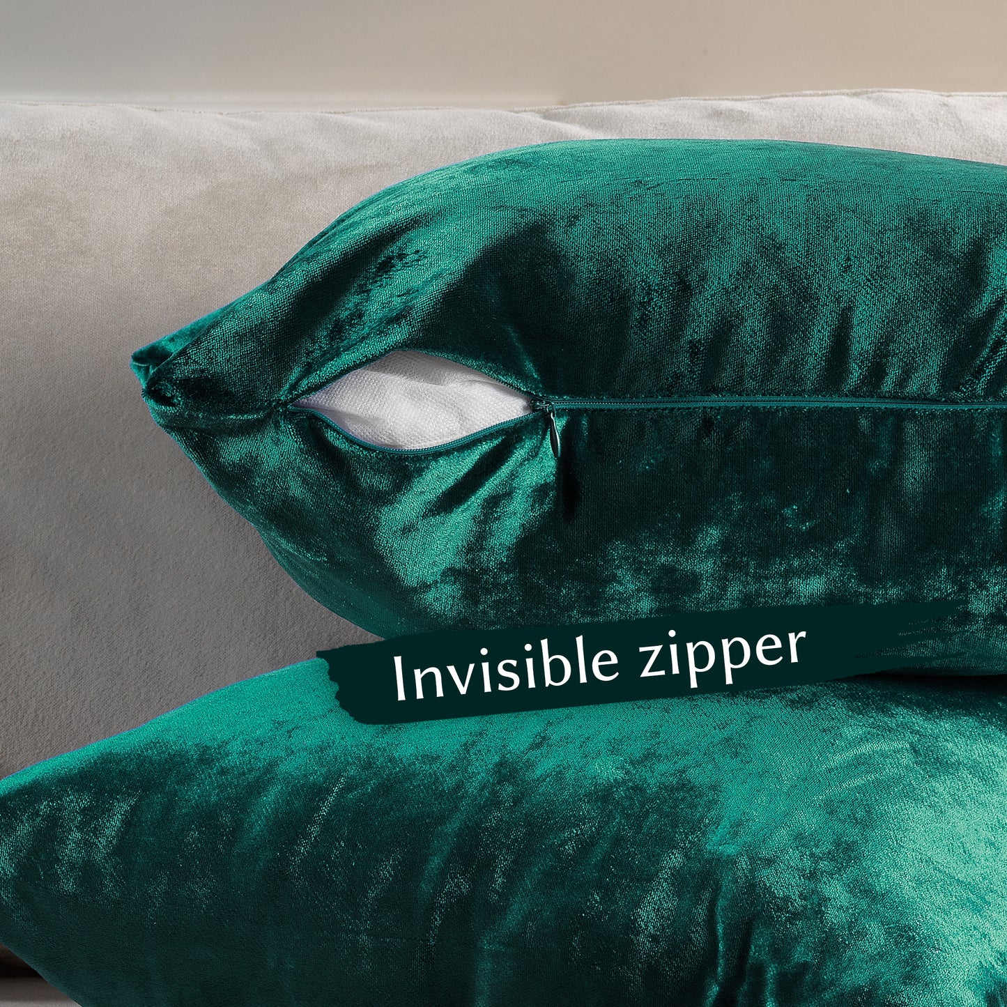 Shiny Velvet Cushion Covers Set of 2 Hidden Zipper - Emerald