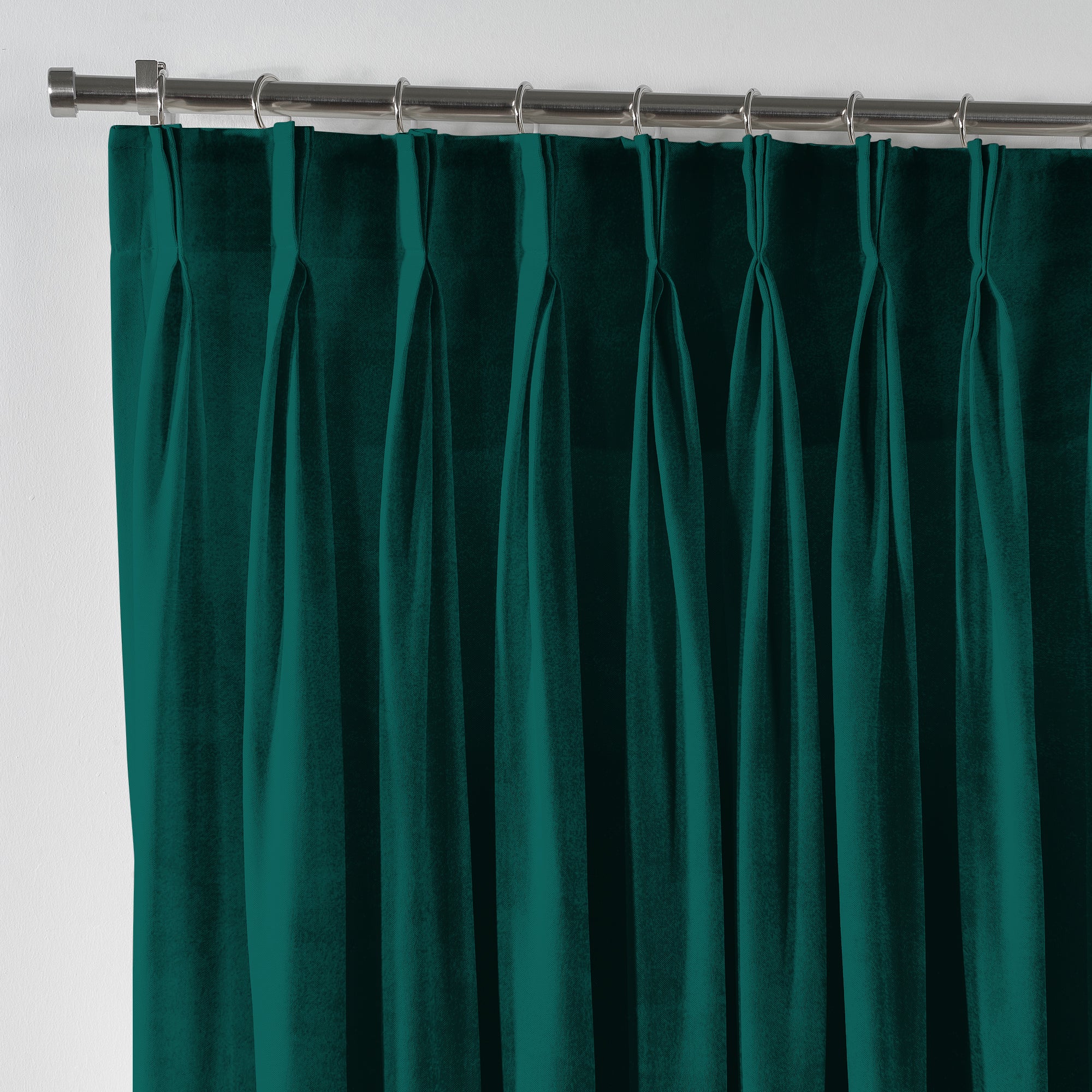 Shiny Velvet Pinch Pleated Curtain Single Panel - Emerald
